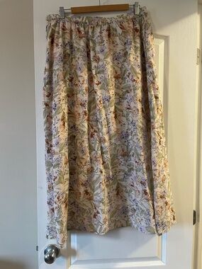 Reitmans Floral Midi Skirt in Cream with Green & Brown Details